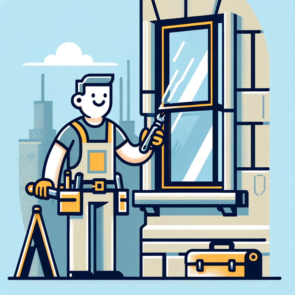 Dall-E generated TradesPerson replacing triple glazing windows graphic